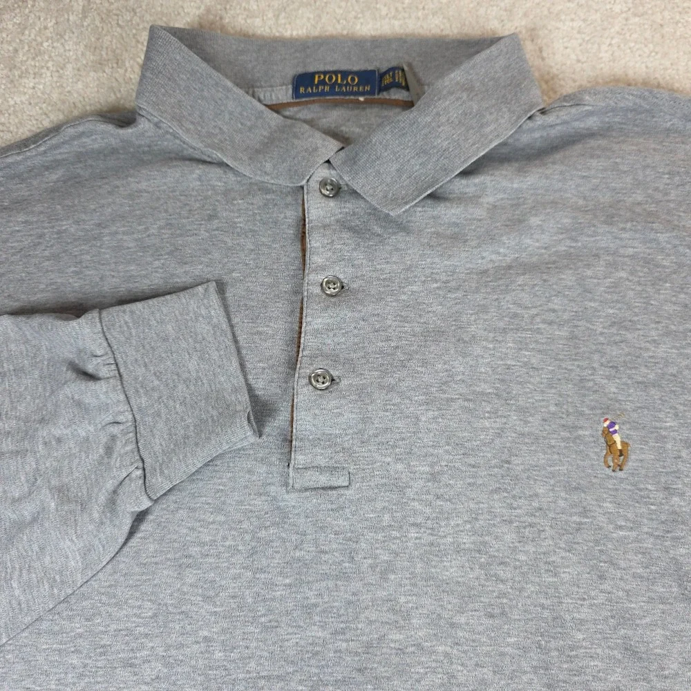 Polo Ralph Lauren Polo Shirt Mens XL Grey Long Sleeve Cotton Jersey Pony Logo